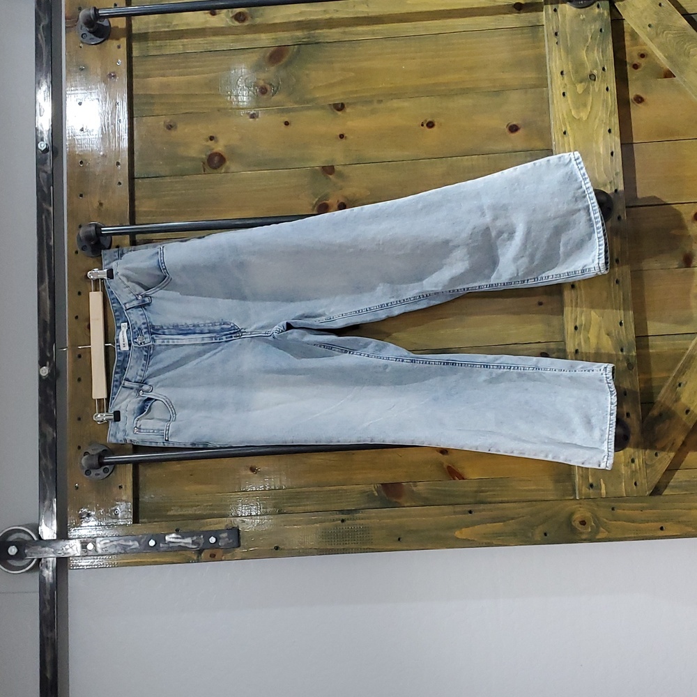 RM REBECCA MINKOFF TRENDY  DENIM JEANS SIZE 14 WIDE LEG HIGH RISE ZIP UP